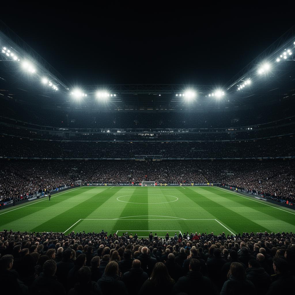 Floodlit stadium with packed crowd